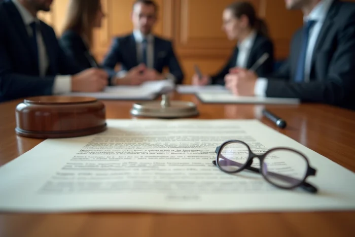 Documents législatifs français sur la table d'une salle de conférence institutionnelle concernant la régulation du partage de fichiers