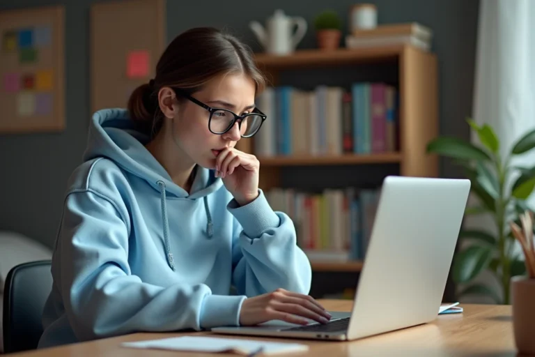 Étudiante remplissant sa candidature en ligne sur eCandidat UPEC depuis sa chambre universitaire