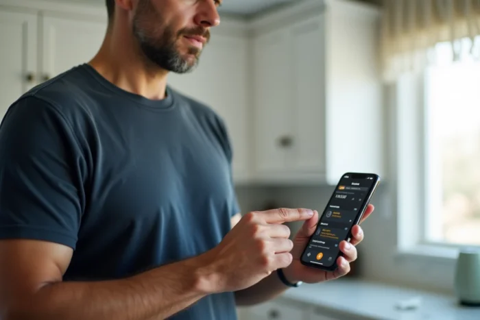 Homme utilisant l'application Amazon sur smartphone pour archiver une commande et protéger sa vie privée